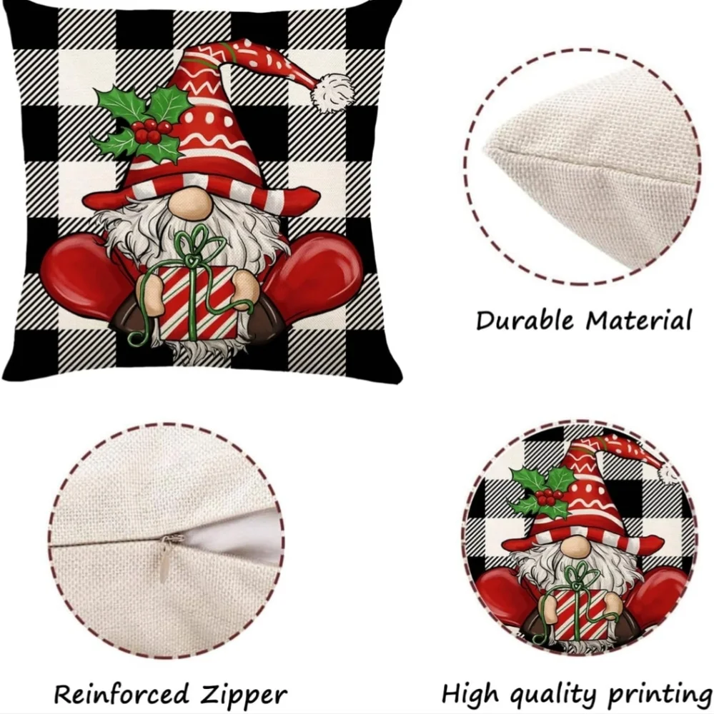Merry Christmas Joy Xmas Trees Red Throw Pillow Covers, 18 x 18 Inch Christmas W